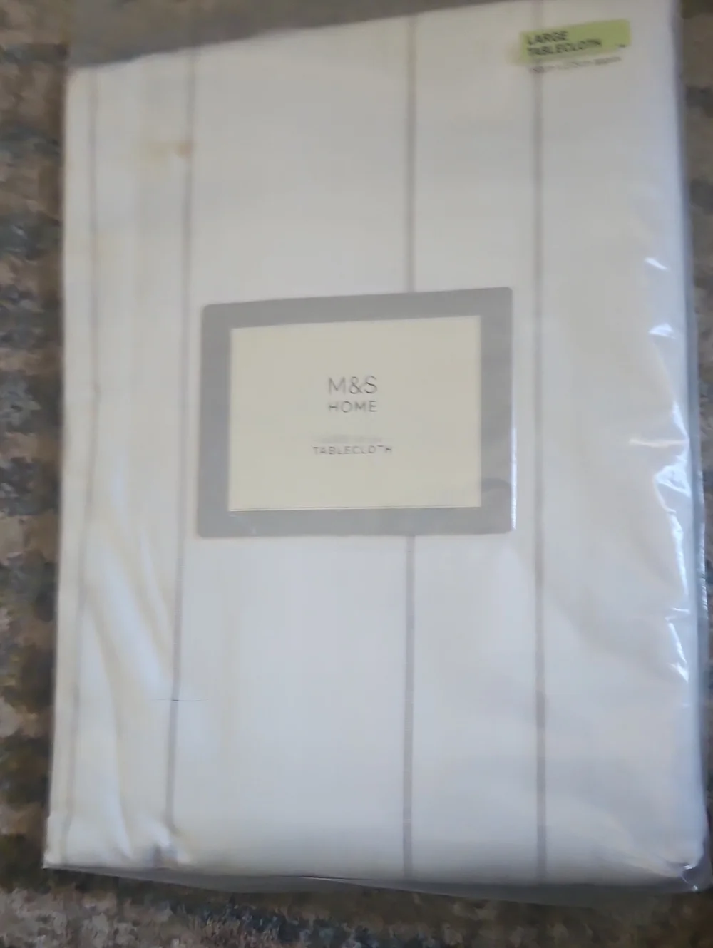 Marks & Spencer White Tablecloth with Thin Gray Stripes